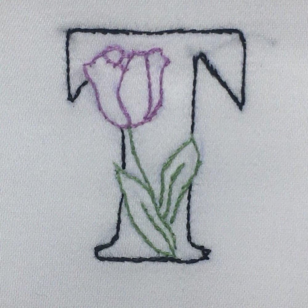 Hand Embroidered Monogram Letter “T”